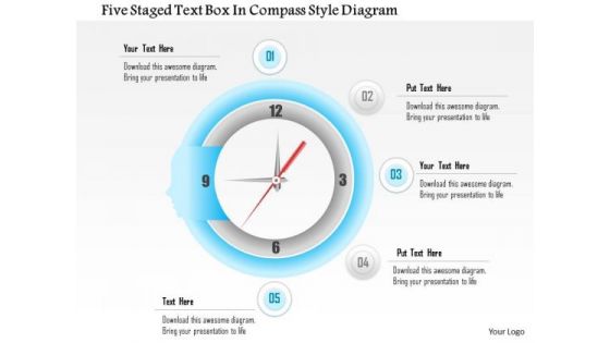 Business Diagram Five Staged Text Box In Compass Style Diagram Presentation Template