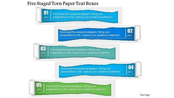 Business Diagram Five Staged Torn Paper Text Boxes PowerPoint Template