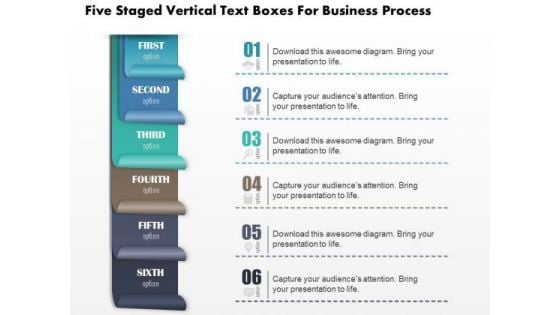 Business Diagram Five Staged Vertical Text Boxes For Business Process Presentation Template