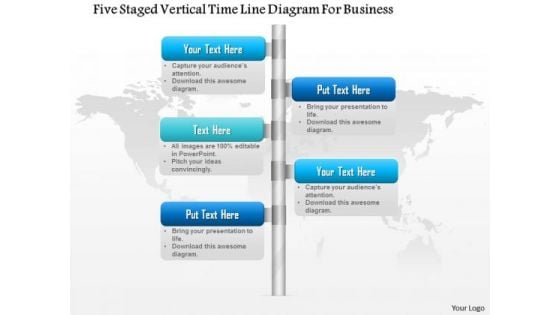 Business Diagram Five Staged Vertical Time Line Diagram For Business Presentation Template