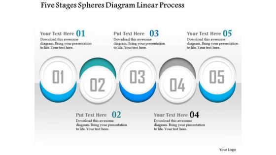 Business Diagram Five Stages Spheres Diagram Linear Process Presentation Template