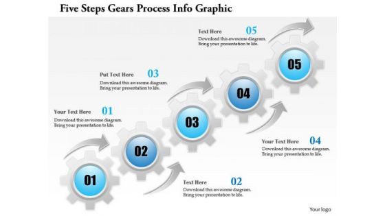 Business Diagram Five Steps Gears Process Info Graphic Presentation Template