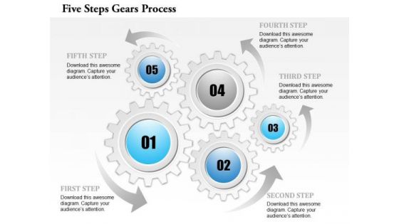 Business Diagram Five Steps Gears Process Presentation Template