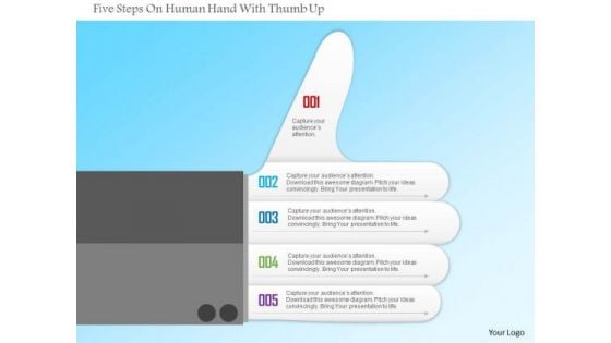 Business Diagram Five Steps On Human Hand With Thumb Up Presentation Template