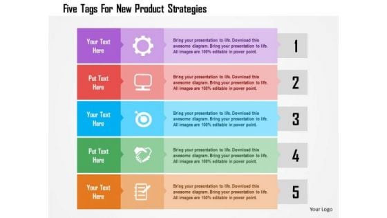 Business Diagram Five Tags For New Product Strategies Presentation Template