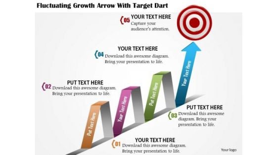 Business Diagram Fluctuating Growth Arrow With Target Dart Diagram Presentation Template