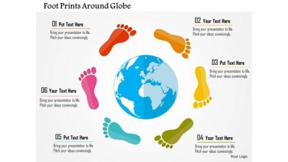 Business Diagram Foot Prints Around Globe Presentation Template