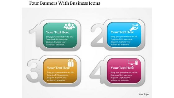 Business Diagram Four Banners With Business Icons Presentation Template