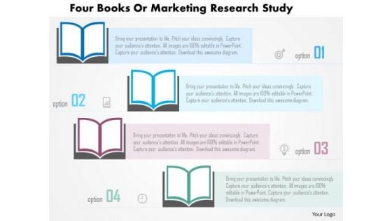 Business Diagram Four Books Or Marketing Research Study Presentation Template