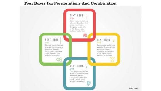 Business Diagram Four Boxes For Permutations And Combination Presentation Template