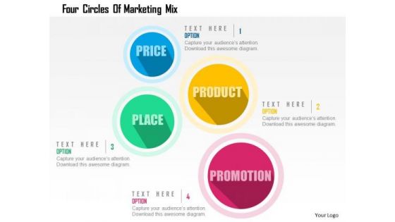 Business Diagram Four Circles Of Marketing Mix Presentation Template