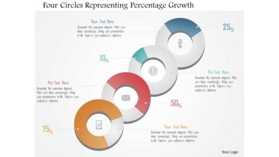 Business Diagram Four Circles Representing Percentage Growth Presentation Template