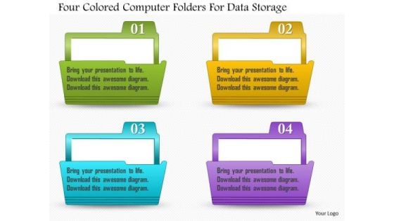 Business Diagram Four Colored Computer Folders For Data Storage Presentation Template