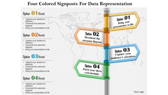 Business Diagram Four Colored Signposts For Data Representation Presentation Template