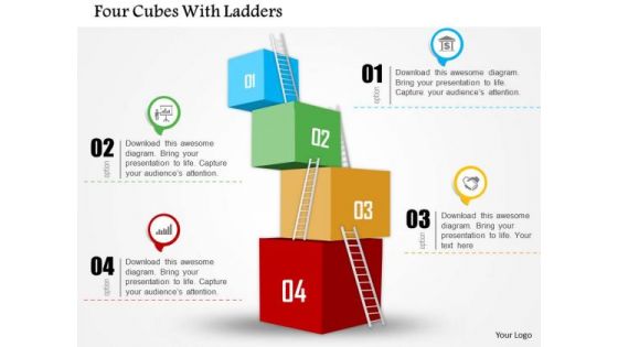 Business Diagram Four Cubes With Ladders Presentation Template