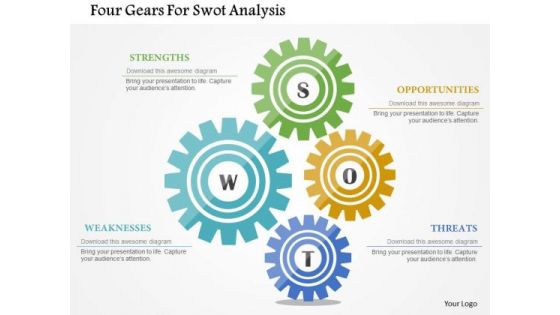 Business Diagram Four Gears For Swot Analysis Presentation Template