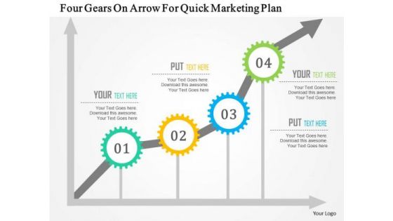 Business Diagram Four Gears On Arrow For Quick Marketing Plan Presentation Template