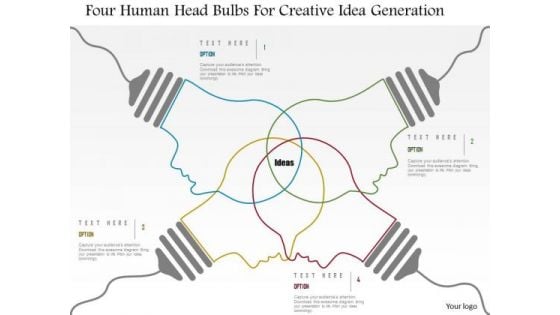 Business Diagram Four Human Head Bulbs For Creative Idea Generation Presentation Template