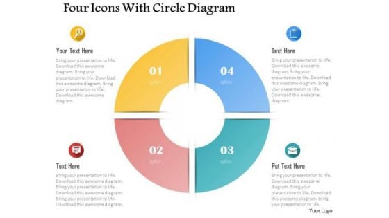 Business Diagram Four Icons With Circle Diagram Presentation Template