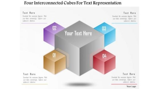 Business Diagram Four Interconnected Cubes For Text Representation Presentation Template