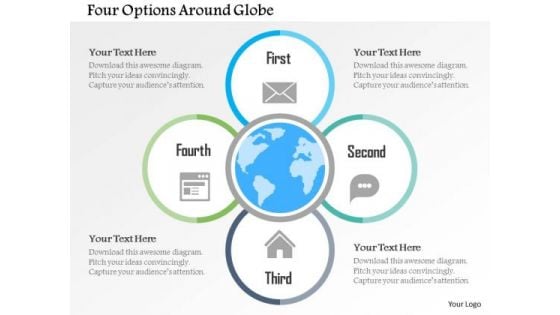 Business Diagram Four Options Around Globe Presentation Template