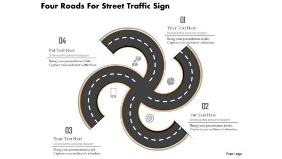 Business Diagram Four Roads For Street Traffic Sign Presentation Template