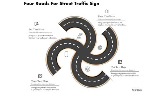 Business Diagram Four Roads For Street Traffic Sign Presentation Template