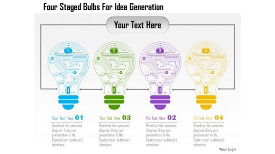 Business Diagram Four Staged Bulbs For Idea Generation Presentation Template