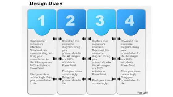 Business Diagram Four Staged Design Diary For Data Flow Presentation Template