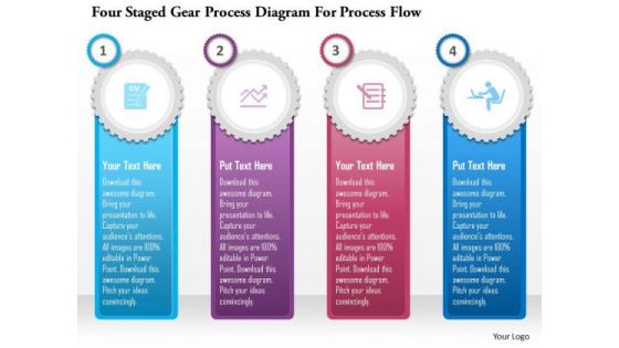 Business Diagram Four Staged Gear Process Diagram For Process Flow Presentation Template