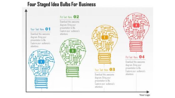 Business Diagram Four Staged Idea Bulbs For Business Presentation Template