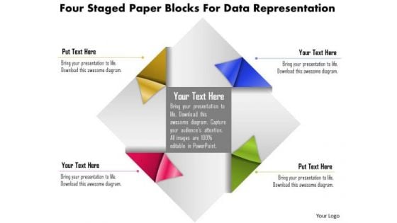 Business Diagram Four Staged Paper Blocks For Data Representation PowerPoint Template