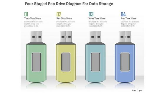 Business Diagram Four Staged Pen Drive Diagram For Data Storage PowerPoint Template