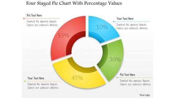 Business Diagram Four Staged Pie Chart With Percentage Values Presentation Template