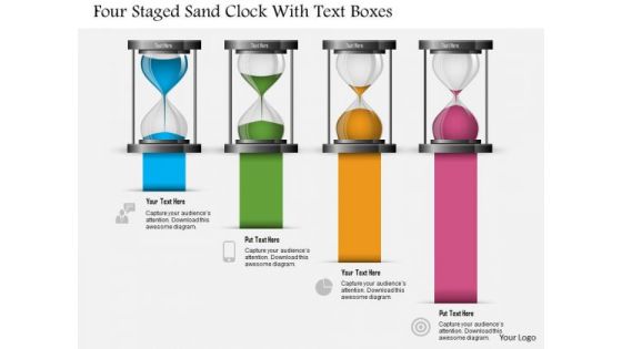 Business Diagram Four Staged Sand Clock With Text Boxes Presentation Template