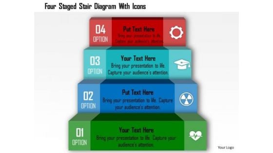 Business Diagram Four Staged Stair Diagram With Icons Presentation Template