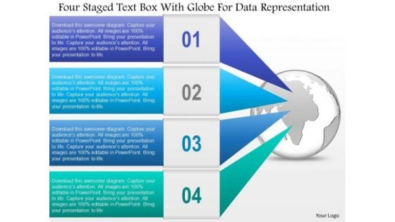 Business Diagram Four Staged Text Box With Globe For Data Representation Ppt Template