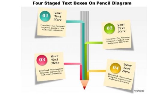 Business Diagram Four Staged Text Boxes On Pencil Diagram Presentation Template