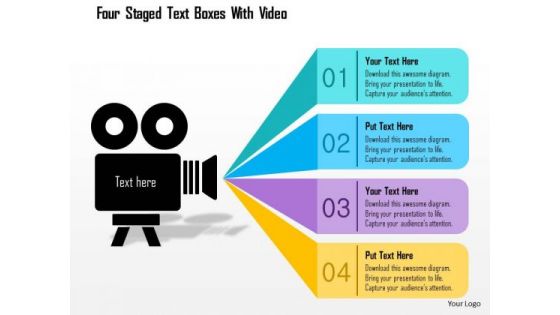 Business Diagram Four Staged Text Boxes With Video Presentation Template