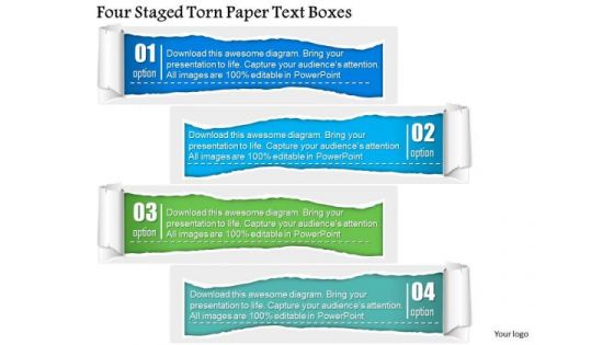 Business Diagram Four Staged Torn Paper Text Boxes PowerPoint Template