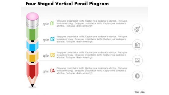 Business Diagram Four Staged Vertical Pencil Diagram Presentation Template