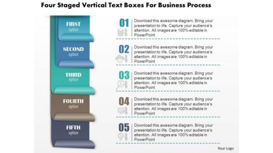 Business Diagram Four Staged Vertical Text Boxes For Business Process Presentation Template