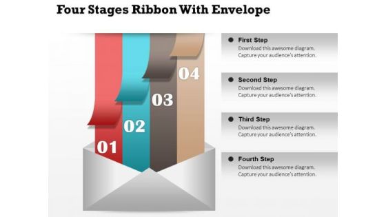 Business Diagram Four Stages Ribbon With Envelope Presentation Template