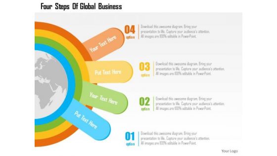 Business Diagram Four Steps Of Global Business Presentation Template