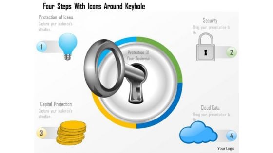 Business Diagram Four Steps With Icons Around Keyhole Presentation Template