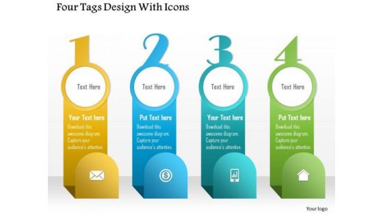 Business Diagram Four Tags Design With Icons Presentation Template