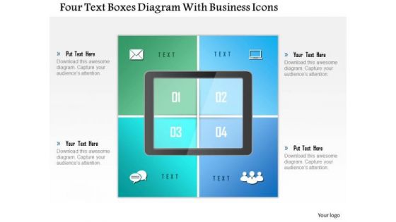 Business Diagram Four Text Boxes Diagram With Business Icons Presentation Template