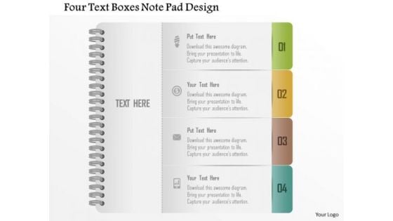 Business Diagram Four Text Boxes Note Pad Design Presentation Template