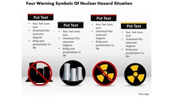 Business Diagram Four Warning Symbols Of Nuclear Hazard Situation Presentation Template