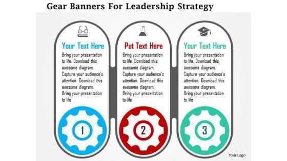 Business Diagram Gear Banners For Leadership Strategy Presentation Template